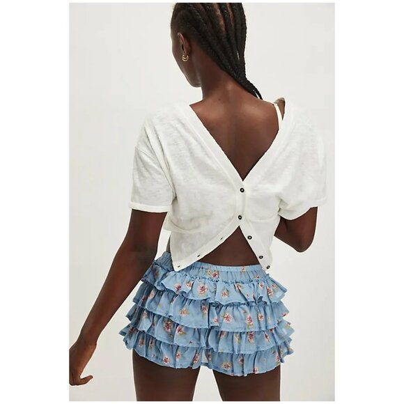 FREE PEOPLE Ruffle Up Bloomer Shorts in Blue Combo Size Small NWT - Picture 9 of 10